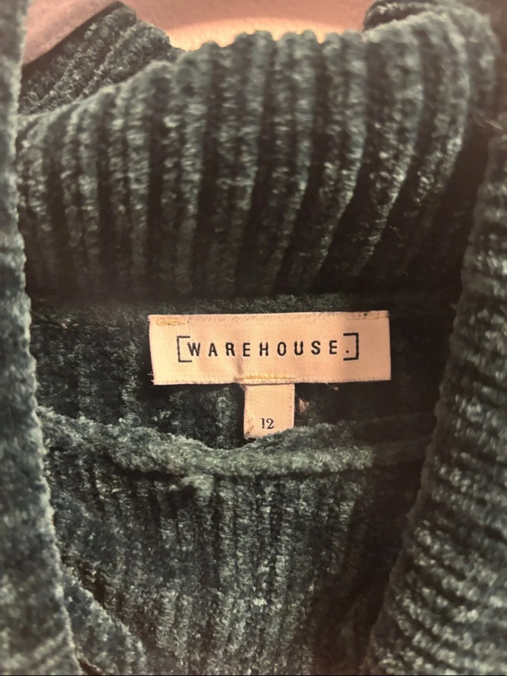 Dark Green Turtleneck Chenille Sweater With Romantic Sleeves Sz12UK/8US - Picture 2 of 4